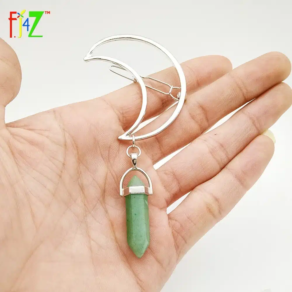 F.J4Z New Hot Fashion Silver Moon Natural Crystal/Stone/Opal Hair Clips for Women Hair Jewelry pinza de pelo 16