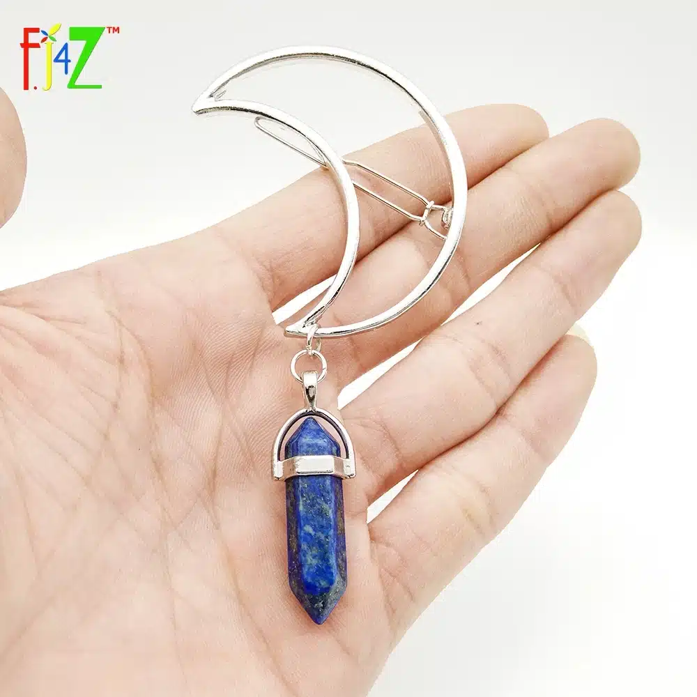 F.J4Z New Hot Fashion Silver Moon Natural Crystal/Stone/Opal Hair Clips for Women Hair Jewelry pinza de pelo 17