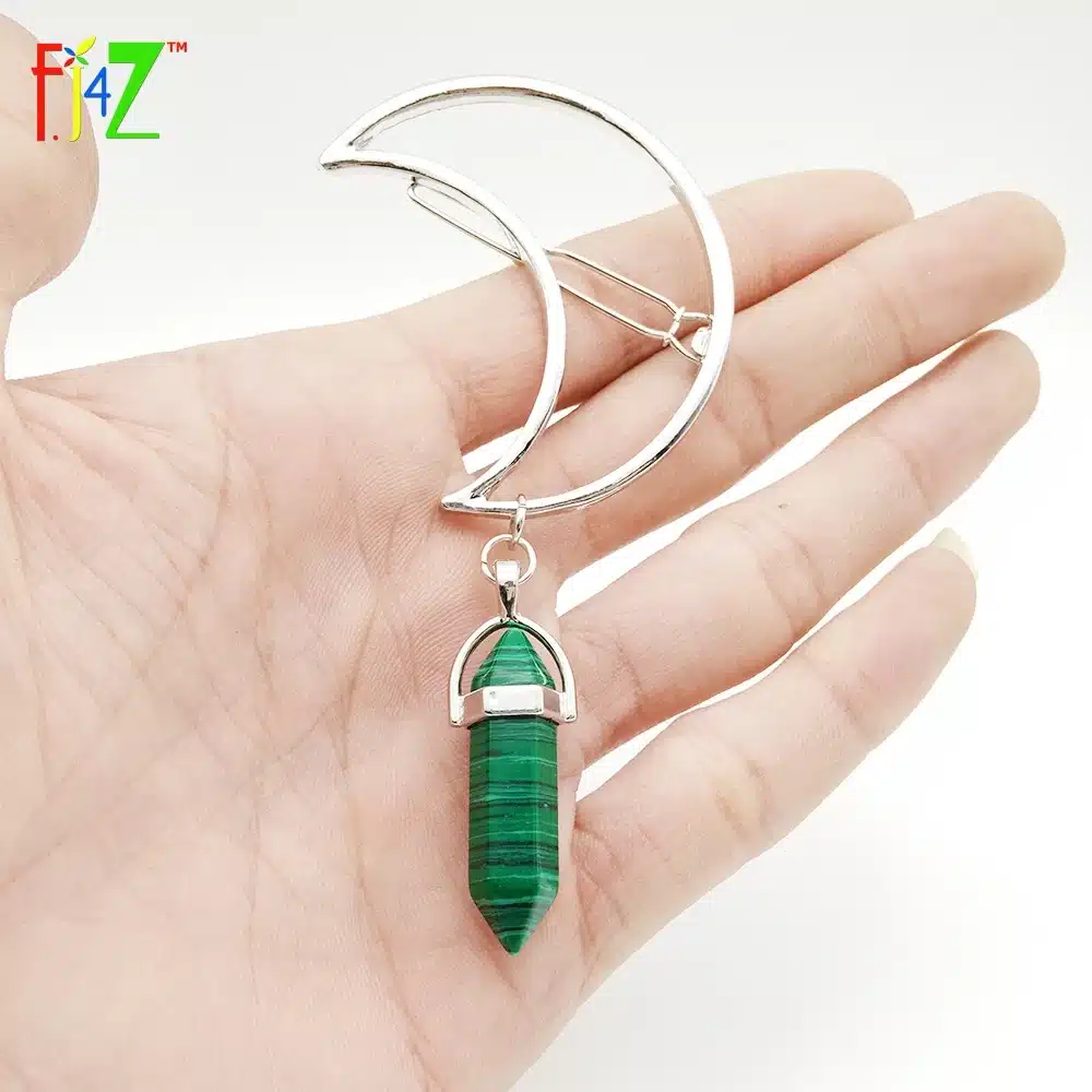 F.J4Z New Hot Fashion Silver Moon Natural Crystal/Stone/Opal Hair Clips for Women Hair Jewelry pinza de pelo 18