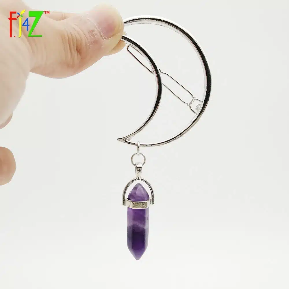 F.J4Z New Hot Fashion Silver Moon Natural Crystal/Stone/Opal Hair Clips for Women Hair Jewelry pinza de pelo 19