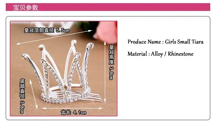 Small Girls Crown Tiara Hair Combs Clear Stone Crystal Mini Tiara Hair Accessories Jewelry 16