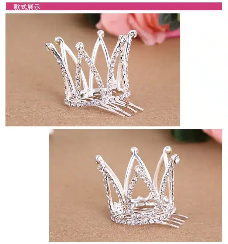 Small Girls Crown Tiara Hair Combs Clear Stone Crystal Mini Tiara Hair Accessories Jewelry 19