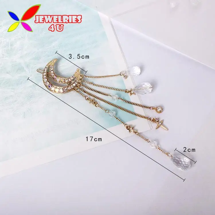 2016 Fashion Vintage Luxury Rhinestone Moon Crystal Drop Charms Hair Clips Hairgrip for Women Jewelry Accessories pinzas de pelo 10
