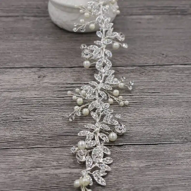 Jonnafe Fashion Silver Rhinestone Pearl Bridal Headband Handmade Wedding Hair Accessories Jewelry 12