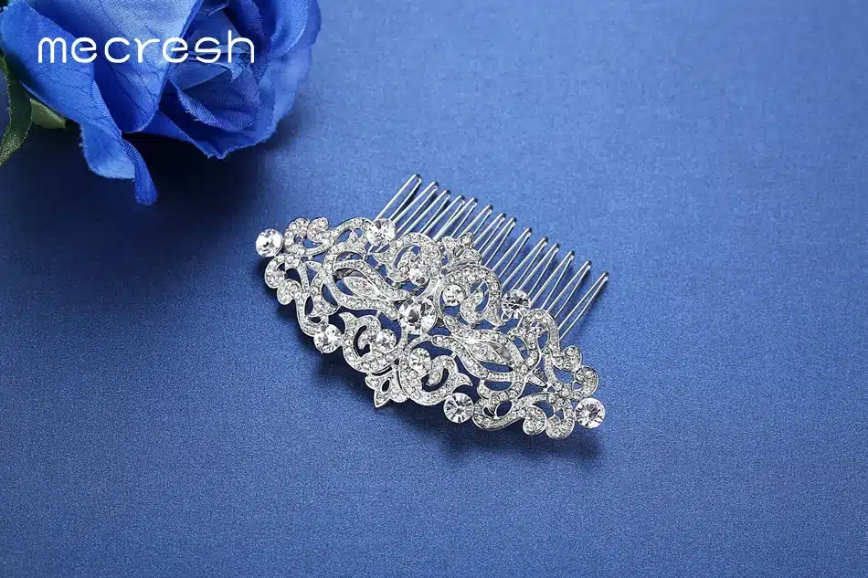 Mecresh European Design Floral Wedding Hair Accessories Silver Color Crystal Bridal Hair Comb Party Jewelry Christmas Gift FS066 22