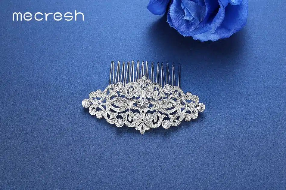 Mecresh European Design Floral Wedding Hair Accessories Silver Color Crystal Bridal Hair Comb Party Jewelry Christmas Gift FS066 23
