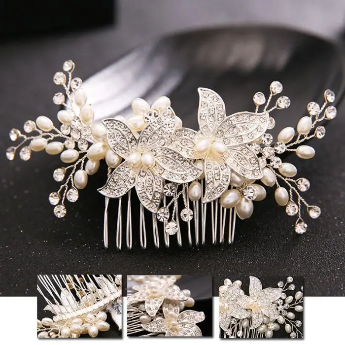 Best Sellers Wedding Hair Accessories For Bride Crystal Rhinestone Elegant Pearl Flower Tiara Women Handmade Headdress Jewelry 1