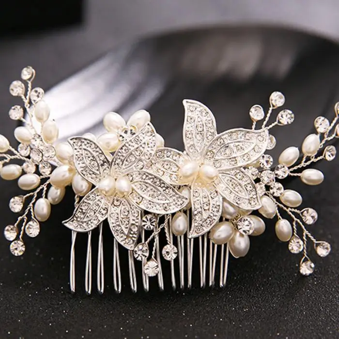 Best Sellers Wedding Hair Accessories For Bride Crystal Rhinestone Elegant Pearl Flower Tiara Women Handmade Headdress Jewelry 3