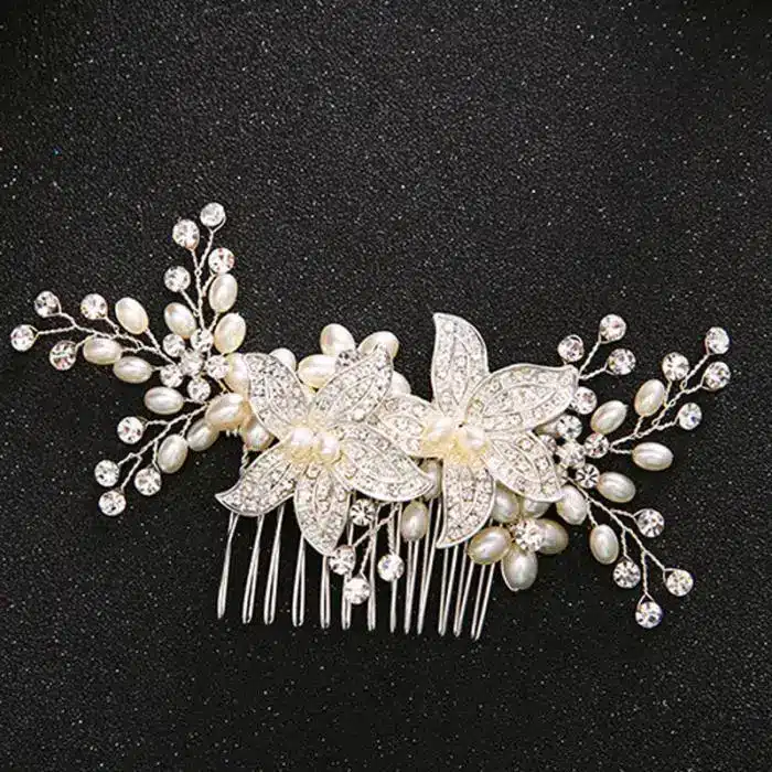 Best Sellers Wedding Hair Accessories For Bride Crystal Rhinestone Elegant Pearl Flower Tiara Women Handmade Headdress Jewelry 4