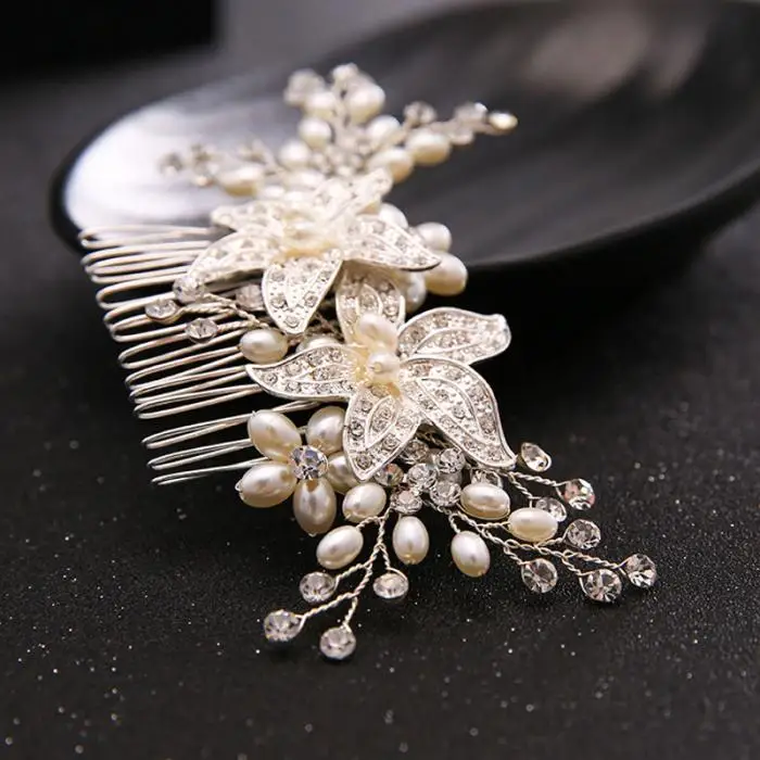 Best Sellers Wedding Hair Accessories For Bride Crystal Rhinestone Elegant Pearl Flower Tiara Women Handmade Headdress Jewelry 5