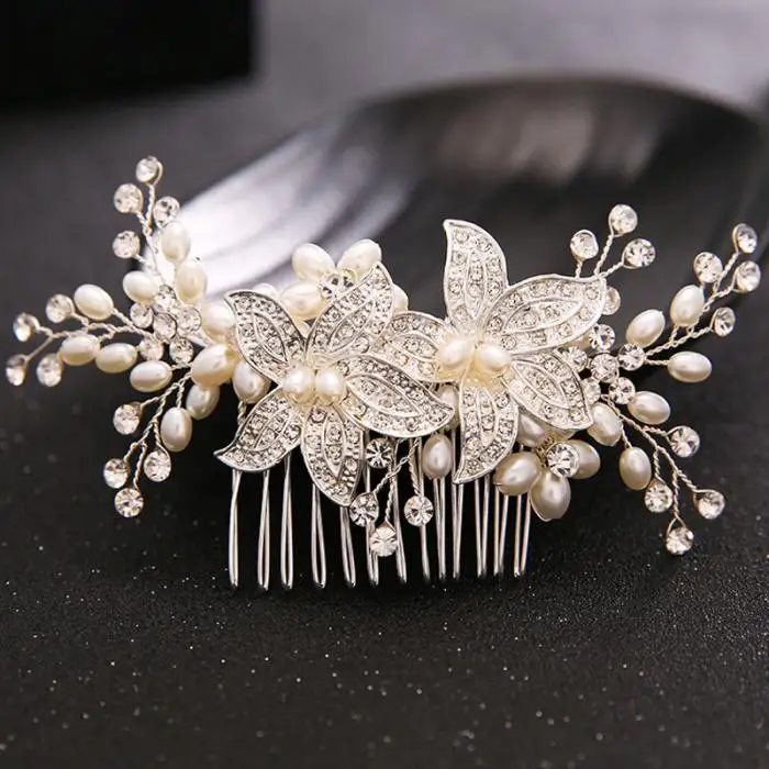 Best Sellers Wedding Hair Accessories For Bride Crystal Rhinestone Elegant Pearl Flower Tiara Women Handmade Headdress Jewelry 7