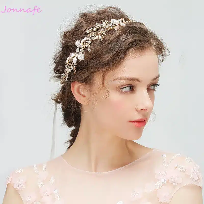 Jonnafe Gold Boho Leaf Hair Crown Wedding Headband Rhinestone Bridal Hair Vine Accessories Women Jewelry Headpiece 12