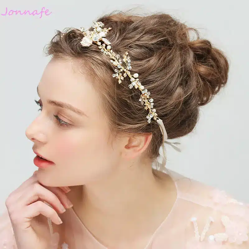Jonnafe Gold Boho Leaf Hair Crown Wedding Headband Rhinestone Bridal Hair Vine Accessories Women Jewelry Headpiece 14