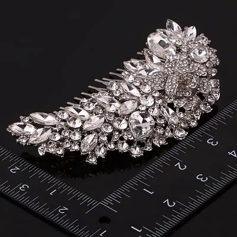 Clear Rhinestone Crystals Pageant Crowns Tiaras Wedding Bridal Flower Hair Comb For Women Bride Hair Jewelry Accessories 4