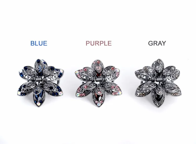 Vintage Flower Crystal Hair Claws Clip Rhinestone Hairpin Hair Jewelry Charm Hair Accessories For Women 13