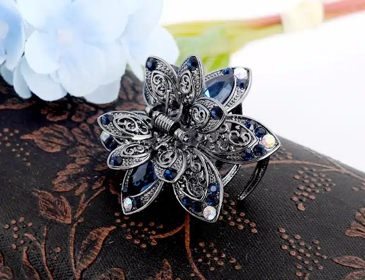 Vintage Flower Crystal Hair Claws Clip Rhinestone Hairpin Hair Jewelry Charm Hair Accessories For Women 15