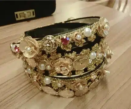 2016 Brand Vintage Baroque Gold Flower Pearl Rhinestone hair bands Lace Metal Coins Portrait Wild Headband Women Hair Jewelry 10