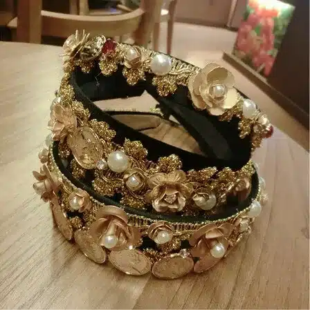 2016 Brand Vintage Baroque Gold Flower Pearl Rhinestone hair bands Lace Metal Coins Portrait Wild Headband Women Hair Jewelry 13