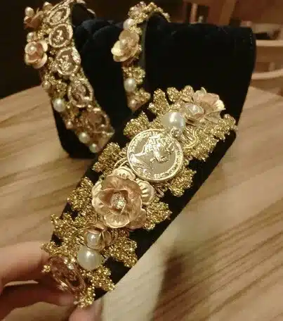 2016 Brand Vintage Baroque Gold Flower Pearl Rhinestone hair bands Lace Metal Coins Portrait Wild Headband Women Hair Jewelry 16