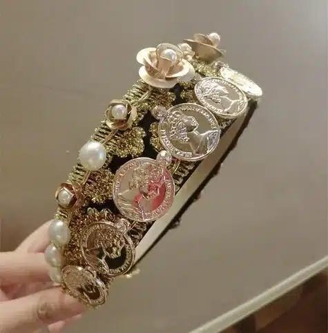 2016 Brand Vintage Baroque Gold Flower Pearl Rhinestone hair bands Lace Metal Coins Portrait Wild Headband Women Hair Jewelry 19