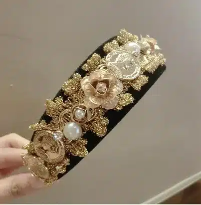 2016 Brand Vintage Baroque Gold Flower Pearl Rhinestone hair bands Lace Metal Coins Portrait Wild Headband Women Hair Jewelry 20