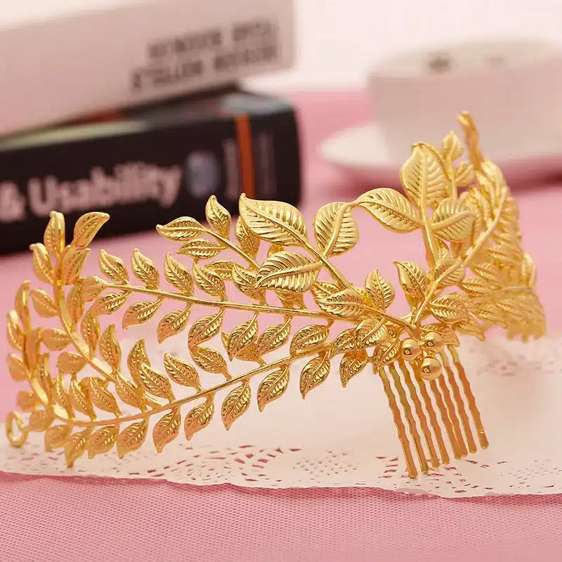 New design bridal hair jewelry vintage hair comb gold leaves crown leaf wedding accessories wholesale women headpiece 10