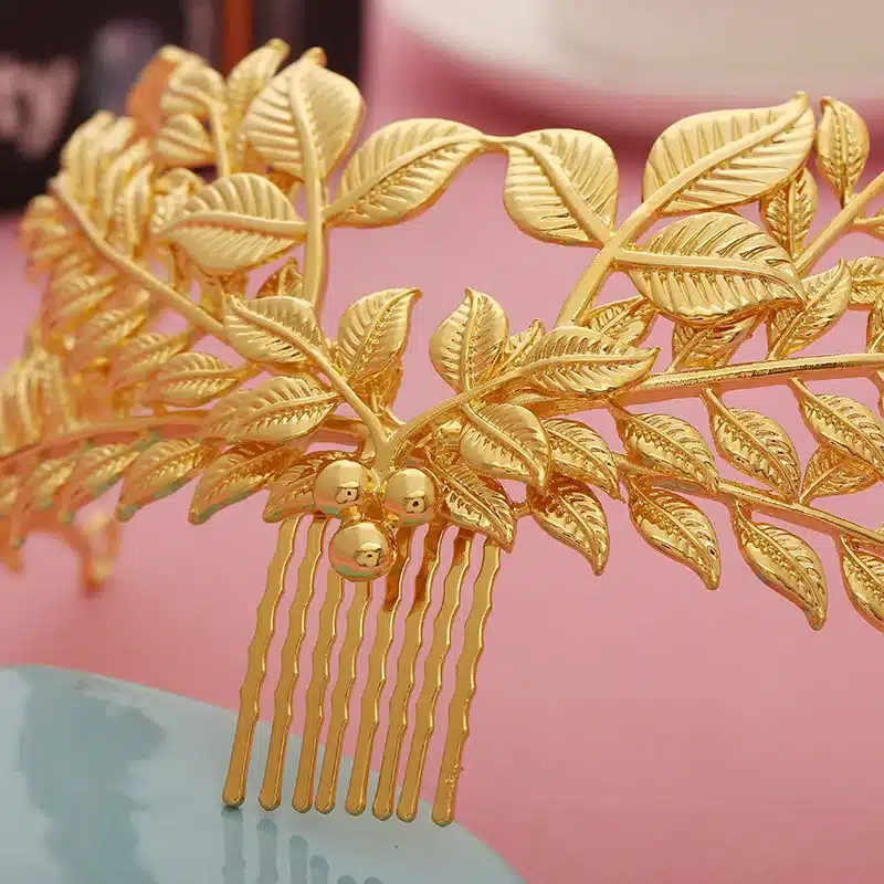 New design bridal hair jewelry vintage hair comb gold leaves crown leaf wedding accessories wholesale women headpiece 13
