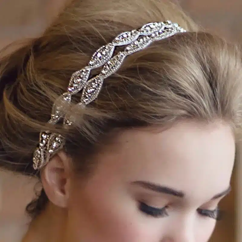 Romantic Wedding Bridal Crystal Headband Headpiece Rhinestone Ribbon Hair Band For Bride Hair Jewelry Women hair accessories 1