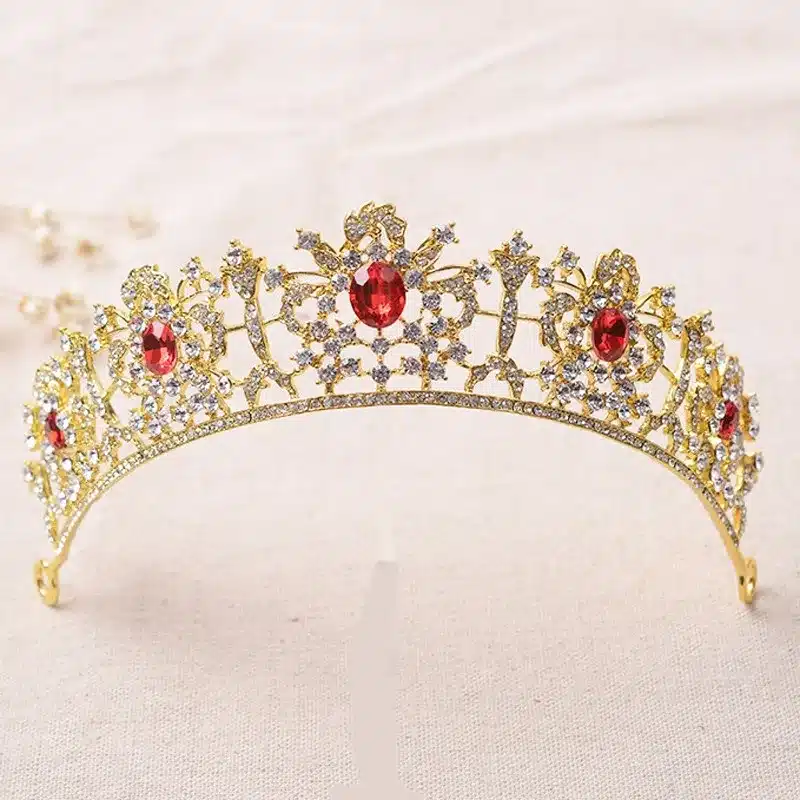 Gold Color Baroque Red Green Crystal Rhinestone Wedding Bridal Prom Tiara Hair Accessories Head Jewelry Pageant Crown For Bride 7