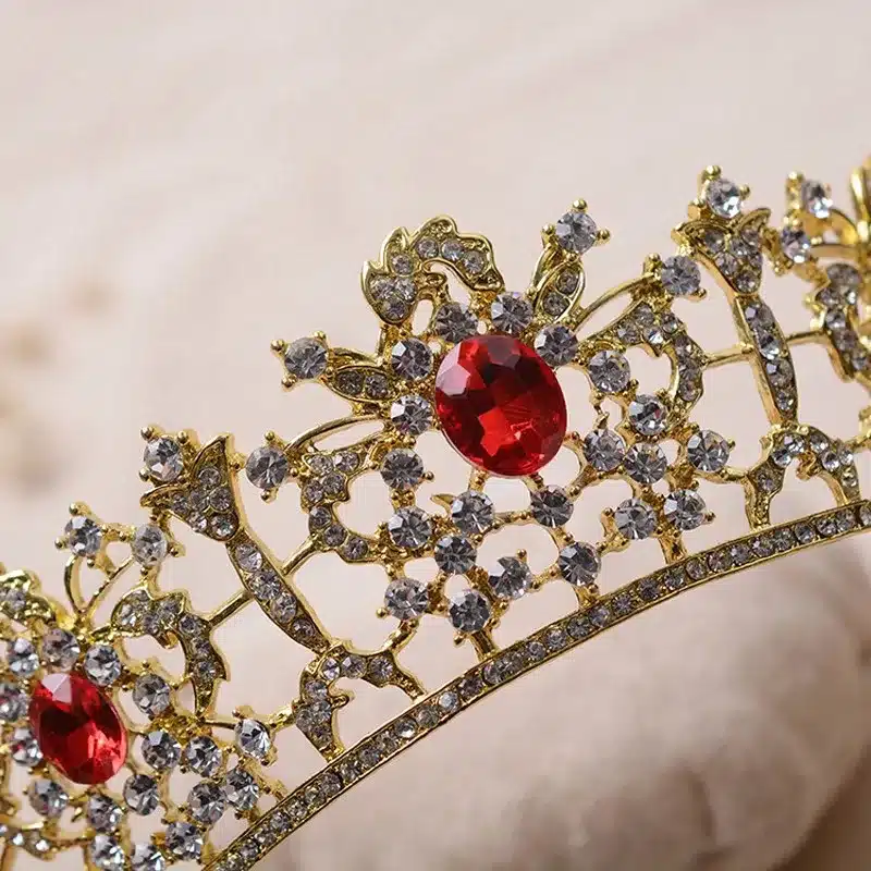 Gold Color Baroque Red Green Crystal Rhinestone Wedding Bridal Prom Tiara Hair Accessories Head Jewelry Pageant Crown For Bride 8