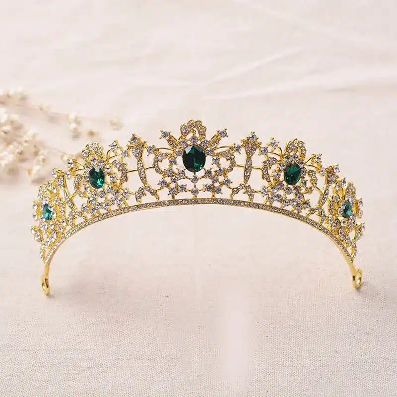 Gold Color Baroque Red Green Crystal Rhinestone Wedding Bridal Prom Tiara Hair Accessories Head Jewelry Pageant Crown For Bride 9