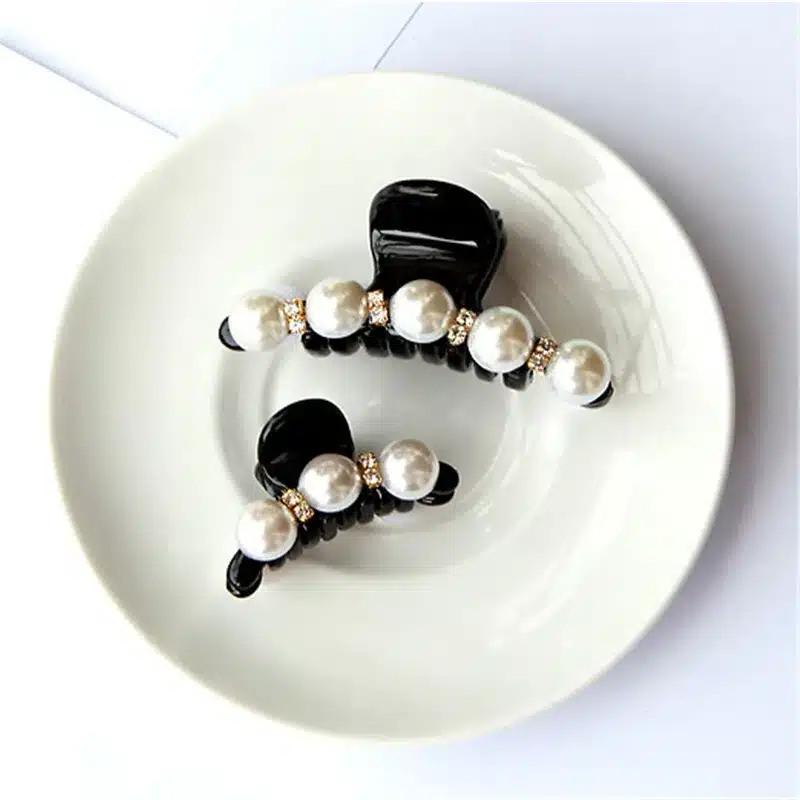 New Design 1 Pc Women Girl Fashion 2017 Black Crystal Pearl Rhinestones Hair Clip Claw Hair Jewelry 4