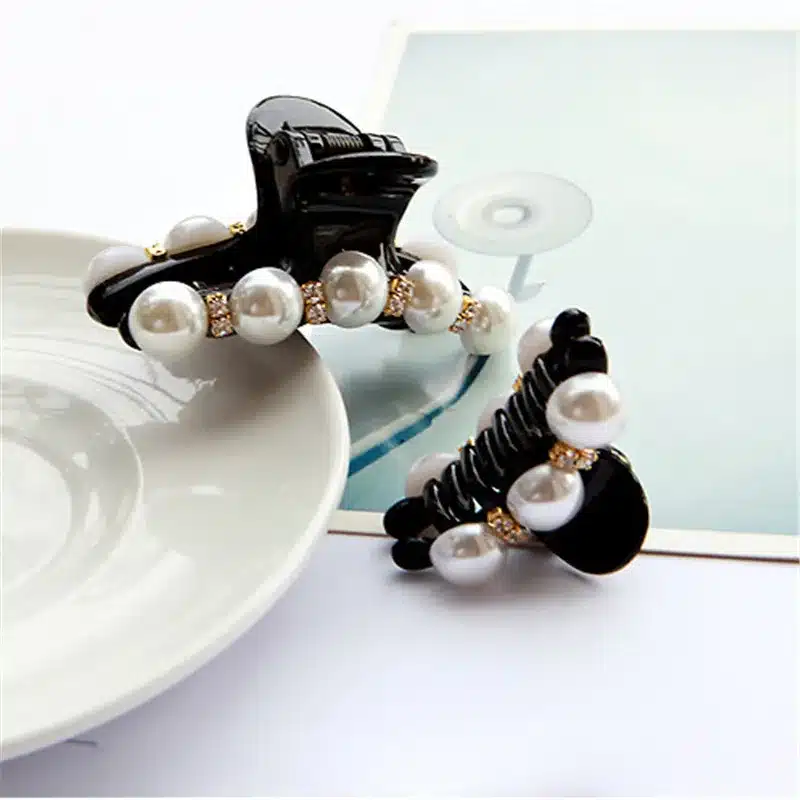 New Design 1 Pc Women Girl Fashion 2017 Black Crystal Pearl Rhinestones Hair Clip Claw Hair Jewelry 5