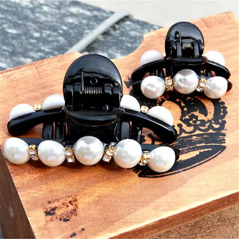 New Design 1 Pc Women Girl Fashion 2017 Black Crystal Pearl Rhinestones Hair Clip Claw Hair Jewelry 6