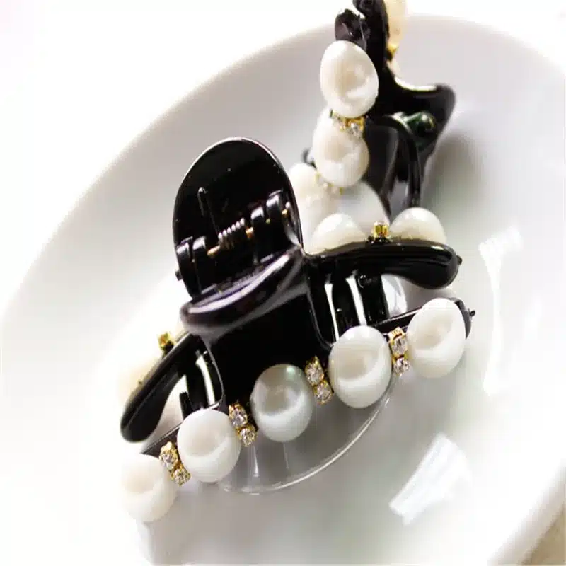 New Design 1 Pc Women Girl Fashion 2017 Black Crystal Pearl Rhinestones Hair Clip Claw Hair Jewelry 7