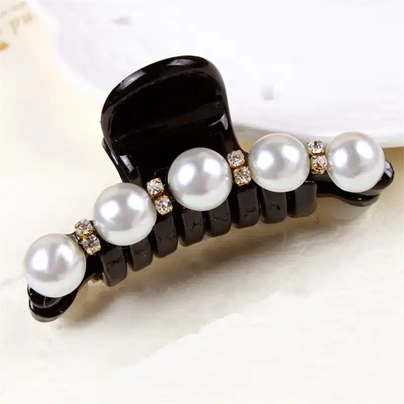 New Design 1 Pc Women Girl Fashion 2017 Black Crystal Pearl Rhinestones Hair Clip Claw Hair Jewelry 9
