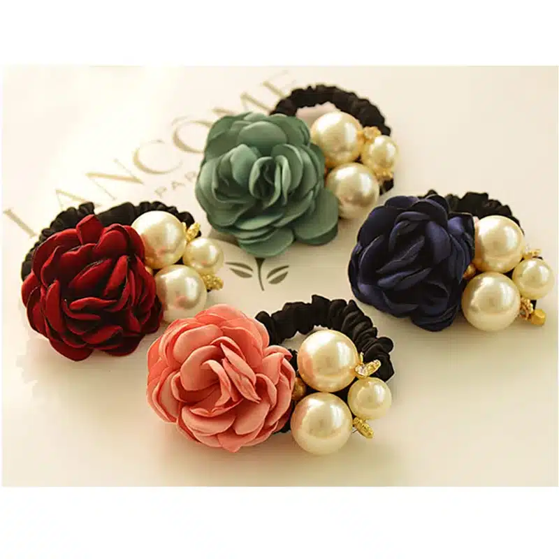 Sale 1 Pc Women Trendy&Popular Korean Style Big Flower Pearl Hair Rope Charms Headwear Hair Accessories 9