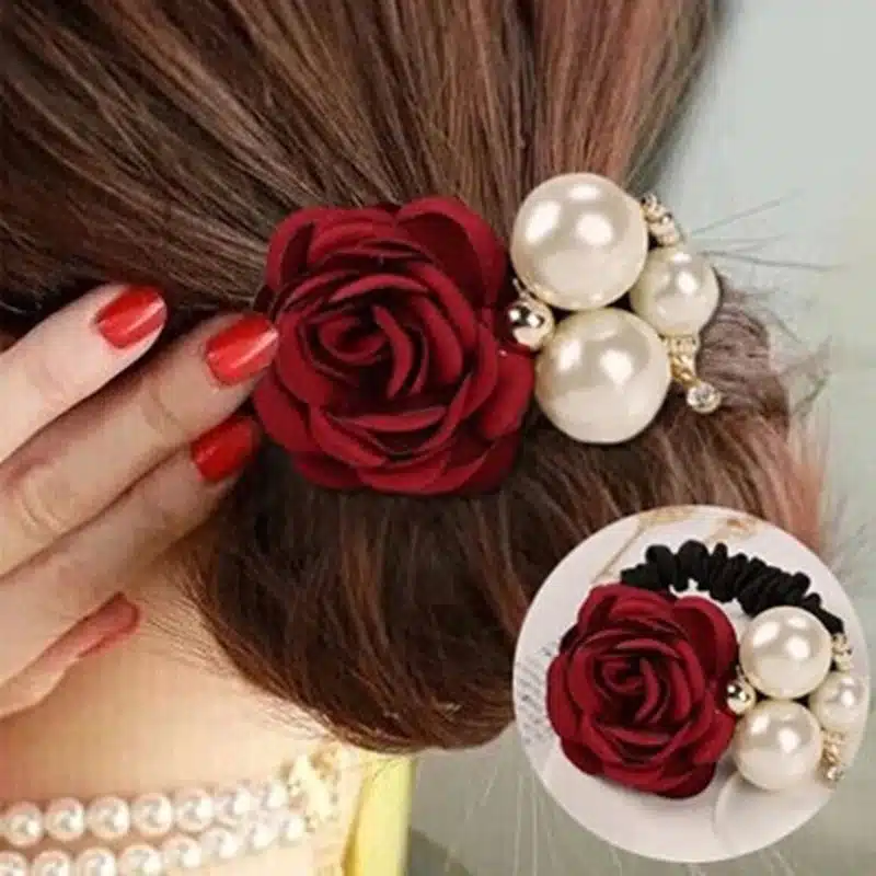 Sale 1 Pc Women Trendy&Popular Korean Style Big Flower Pearl Hair Rope Charms Headwear Hair Accessories 11