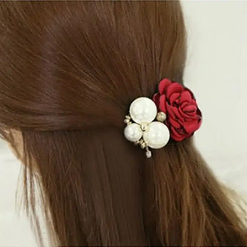 Sale 1 Pc Women Trendy&Popular Korean Style Big Flower Pearl Hair Rope Charms Headwear Hair Accessories 13
