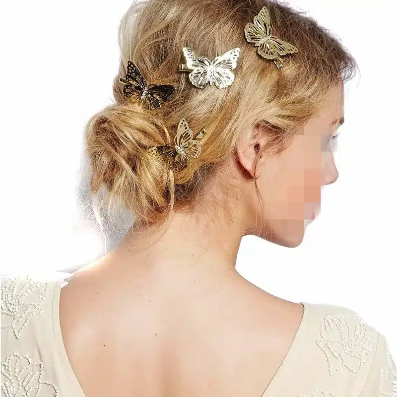 4 PCS Fashion Hair Accessories Hairwear Hair Grips Metal Gold Color Butterfly Hair Clip Hairpins Barrette Jewelry For Women Girl 2