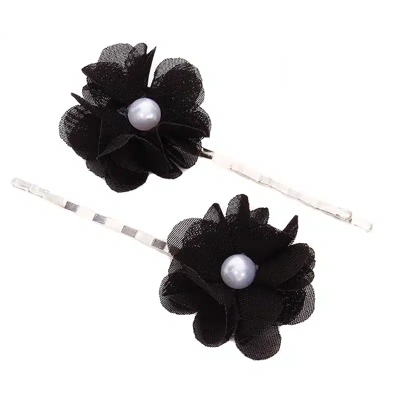 2PCS/Set Gothic Style Women Black Flowers Barrettes Cute Imitation Pearl Hairpin Hair Clip Handmade DIY Jewelry Hair Accessories 8
