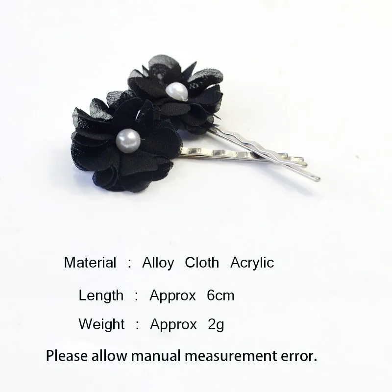 2PCS/Set Gothic Style Women Black Flowers Barrettes Cute Imitation Pearl Hairpin Hair Clip Handmade DIY Jewelry Hair Accessories 11