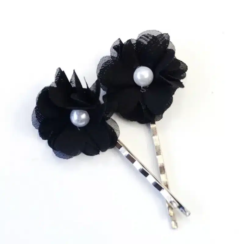 2PCS/Set Gothic Style Women Black Flowers Barrettes Cute Imitation Pearl Hairpin Hair Clip Handmade DIY Jewelry Hair Accessories 12