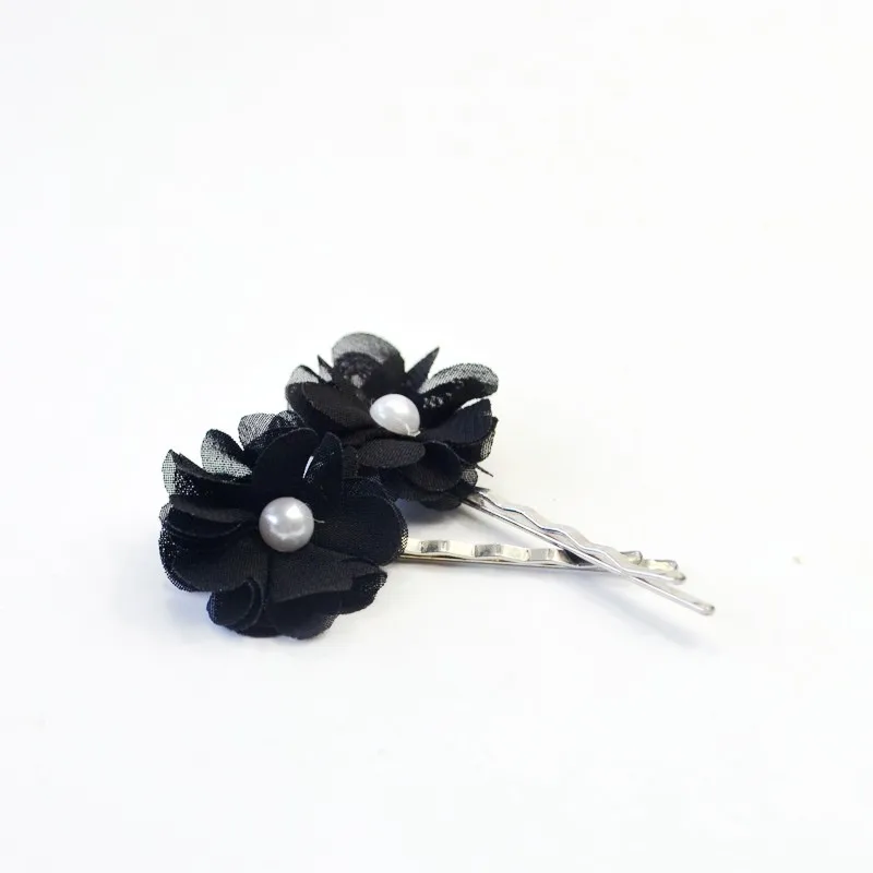 2PCS/Set Gothic Style Women Black Flowers Barrettes Cute Imitation Pearl Hairpin Hair Clip Handmade DIY Jewelry Hair Accessories 14