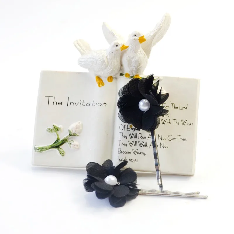 2PCS/Set Gothic Style Women Black Flowers Barrettes Cute Imitation Pearl Hairpin Hair Clip Handmade DIY Jewelry Hair Accessories 15
