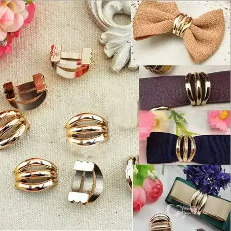 20pcs/lot 10x22mm Webbing Buckle Ribbon Gold Bow Connectors Handmade DIY Hair Accessories 16