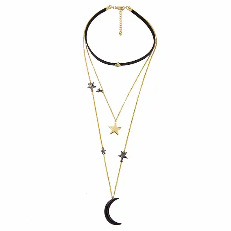 KISS ME New Popular Choker Necklace Three Layers Alloy Stars Moon Necklaces for Women Fashion Jewelry 21