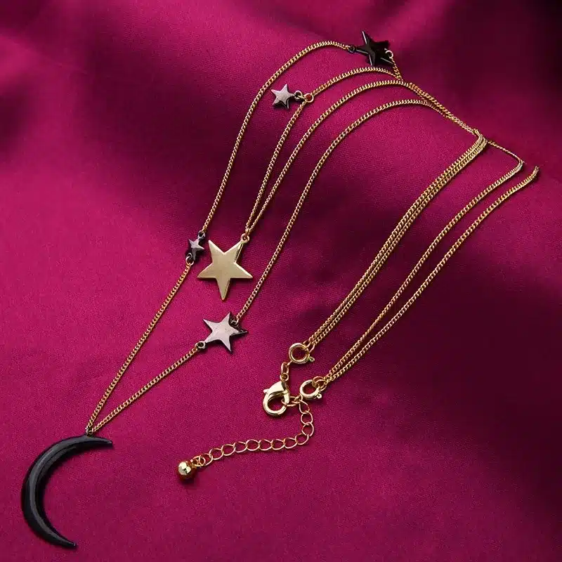 KISS ME New Popular Choker Necklace Three Layers Alloy Stars Moon Necklaces for Women Fashion Jewelry 22