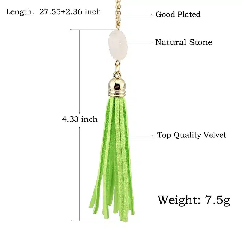 Boho Velvet Long Tassel Necklace 2016 Summer Style Leather Tassel Natural Stone Necklace for Women Sweater Chain Fashion Jewelry 11