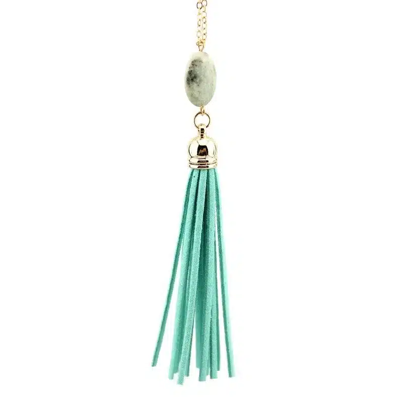 Boho Velvet Long Tassel Necklace 2016 Summer Style Leather Tassel Natural Stone Necklace for Women Sweater Chain Fashion Jewelry 12